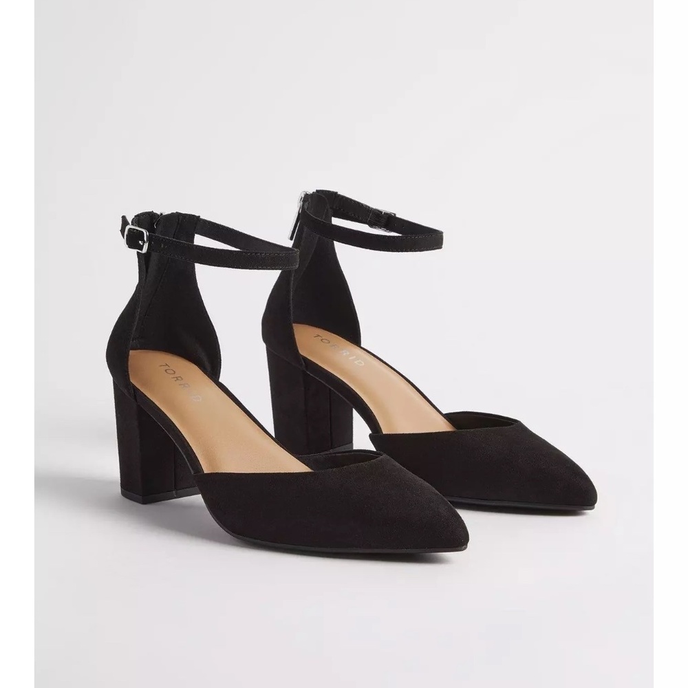 Torrid Black Pointed Toe Ankle Strap Heels